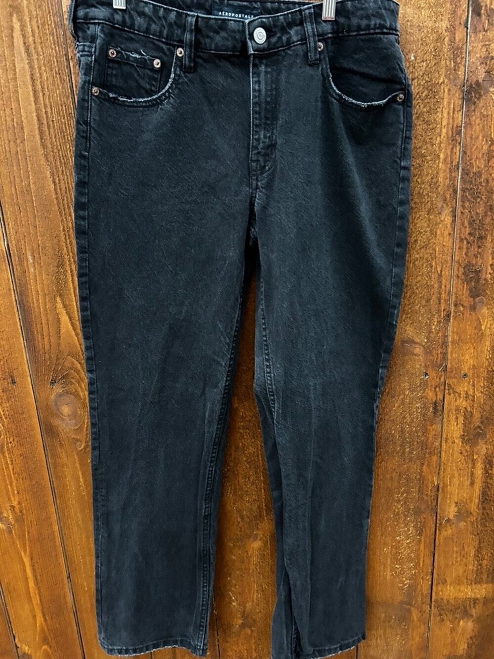 Aeropostale Low Rise 90s Baggy Jeans Womens 10 Black Y2K Skater Wide Leg 31 Insm